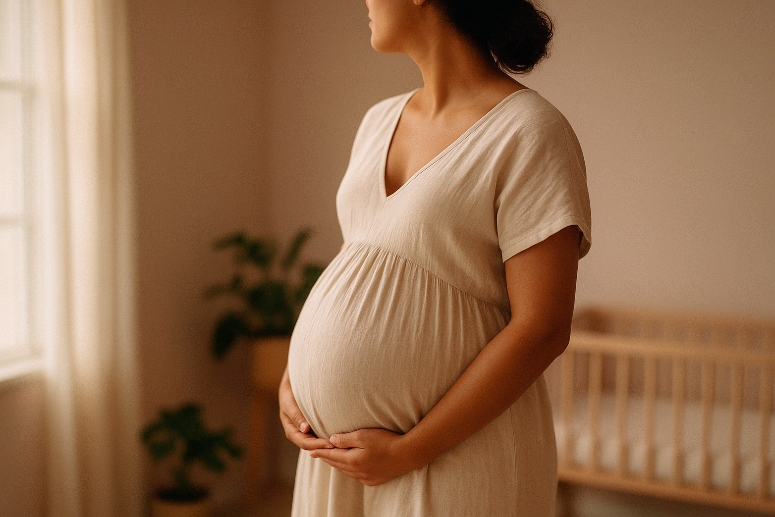 Gestante serena em ambiente aconchegante - pré-natal em Brasília